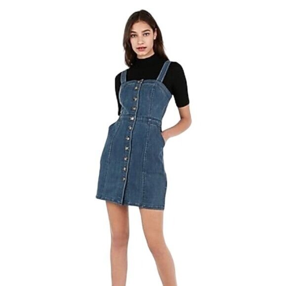 Express Denim Button Down Mini Dress - Picture 1 of 8
